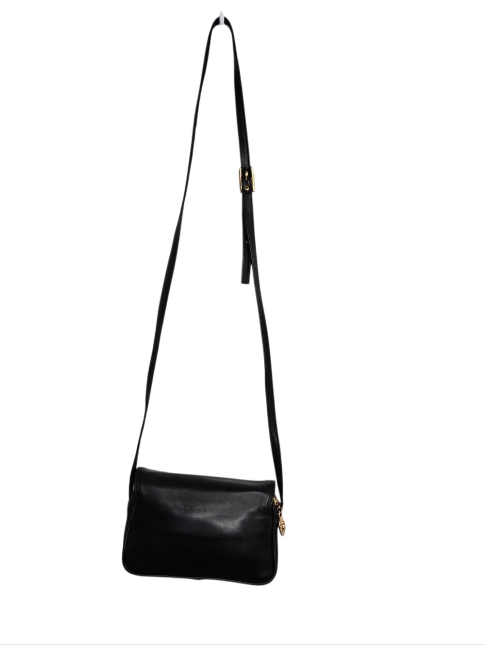 Peruzzi Firenze Black Leather Crossbody Bag Italian Minimalist Gold Hardware - Picture 5 of 16